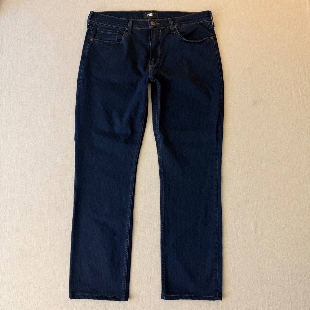 PAIGE Federal Slim Straight Dark Wash Stretch Jeans Mens 34 Blue